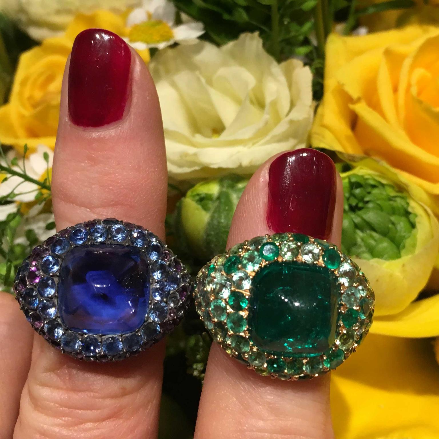 Sapphire and emerald rings by JAR estimate: $45,000 – 55,000 each