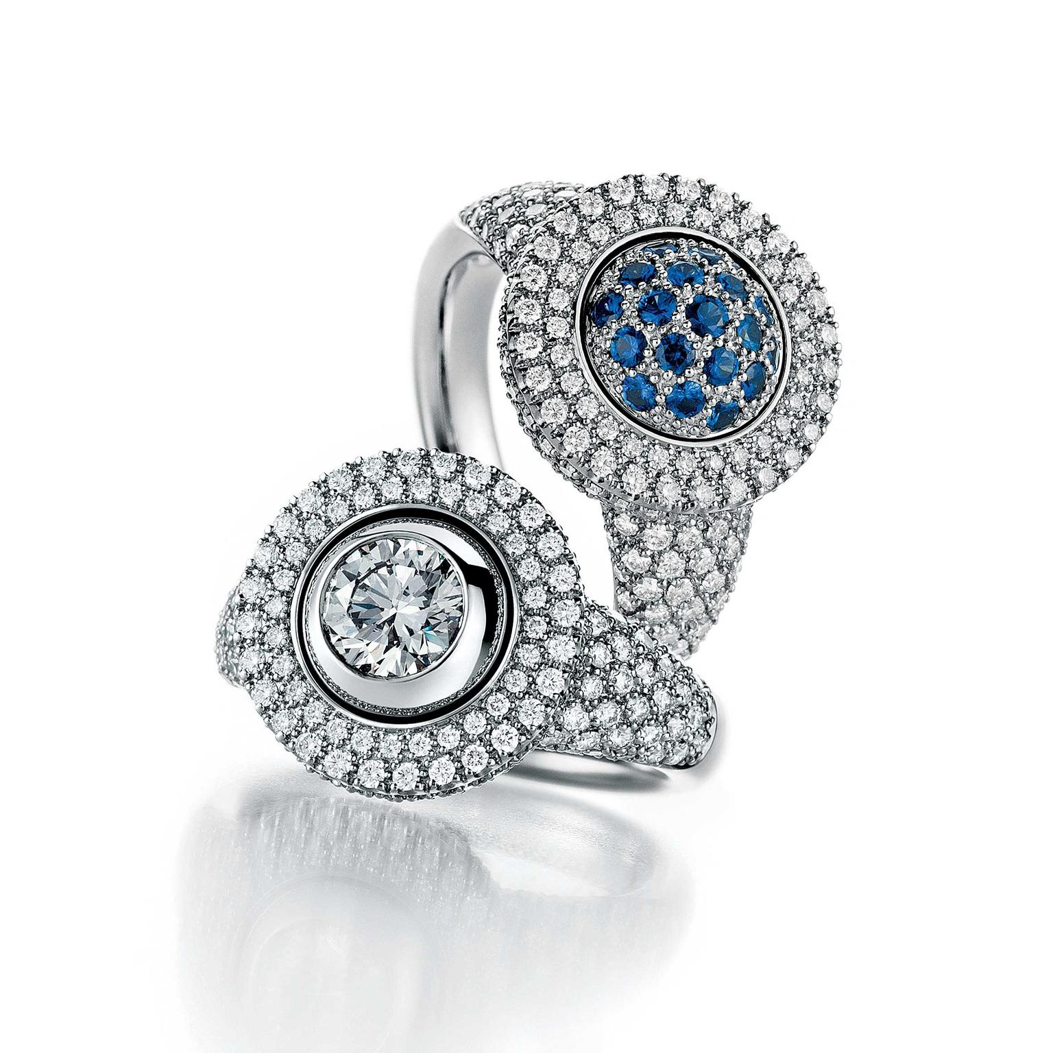 Jorg Heinz diamond and sapphire rings
