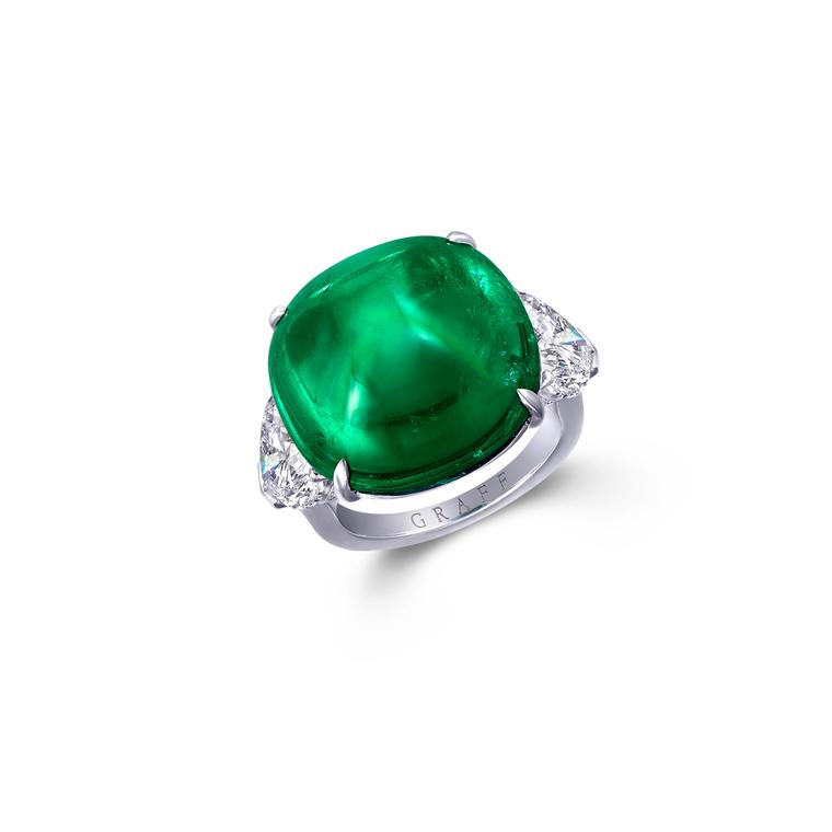 Graff emerald cabochon and diamond ring