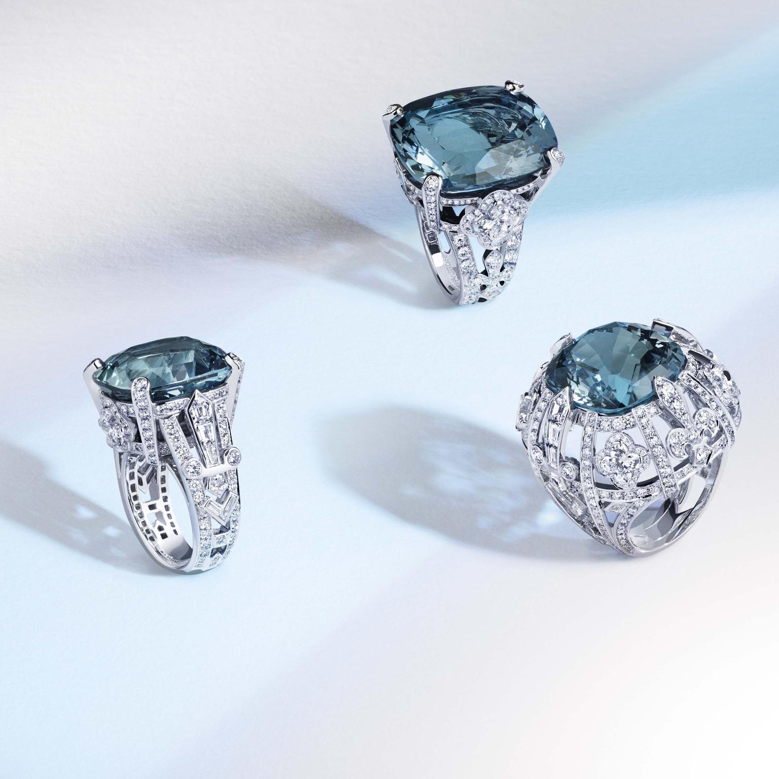 uis Vuitton Riders of the Knights La Reine diamond and aquamarine rings