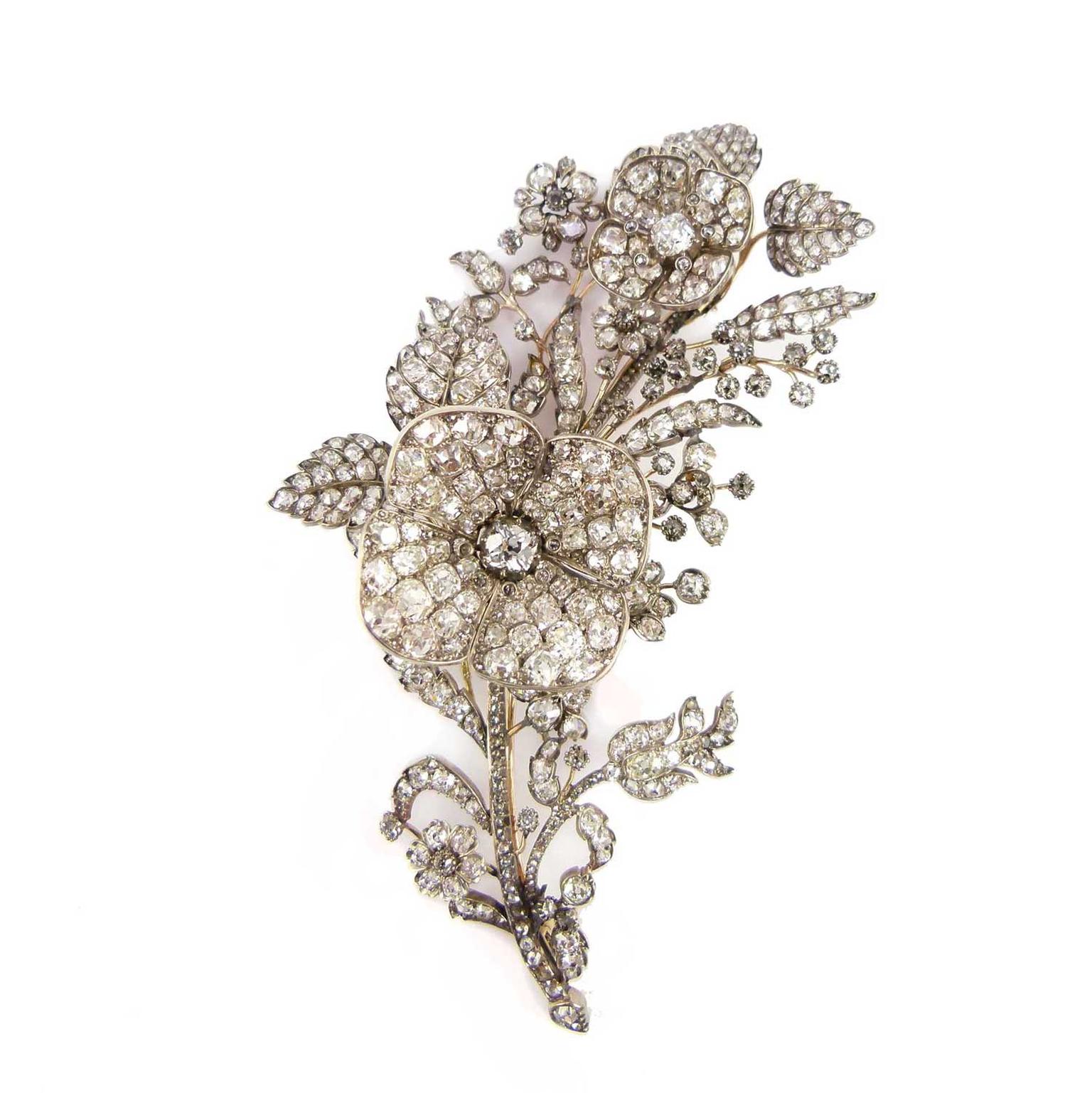 S.J. Phillips en tremblant antique floral spray and diamond brooch