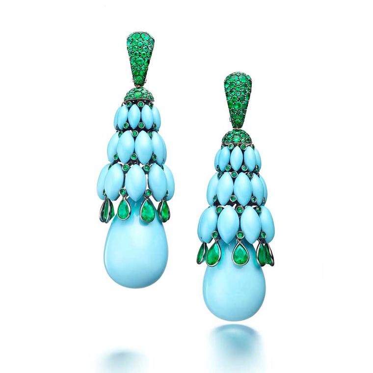 de GRISOGONO Melody of Colours earrings in white gold with turquoise and emeralds