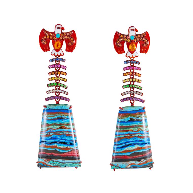 Lydia Courteille Rainbow Warrior Thunderbird earrings