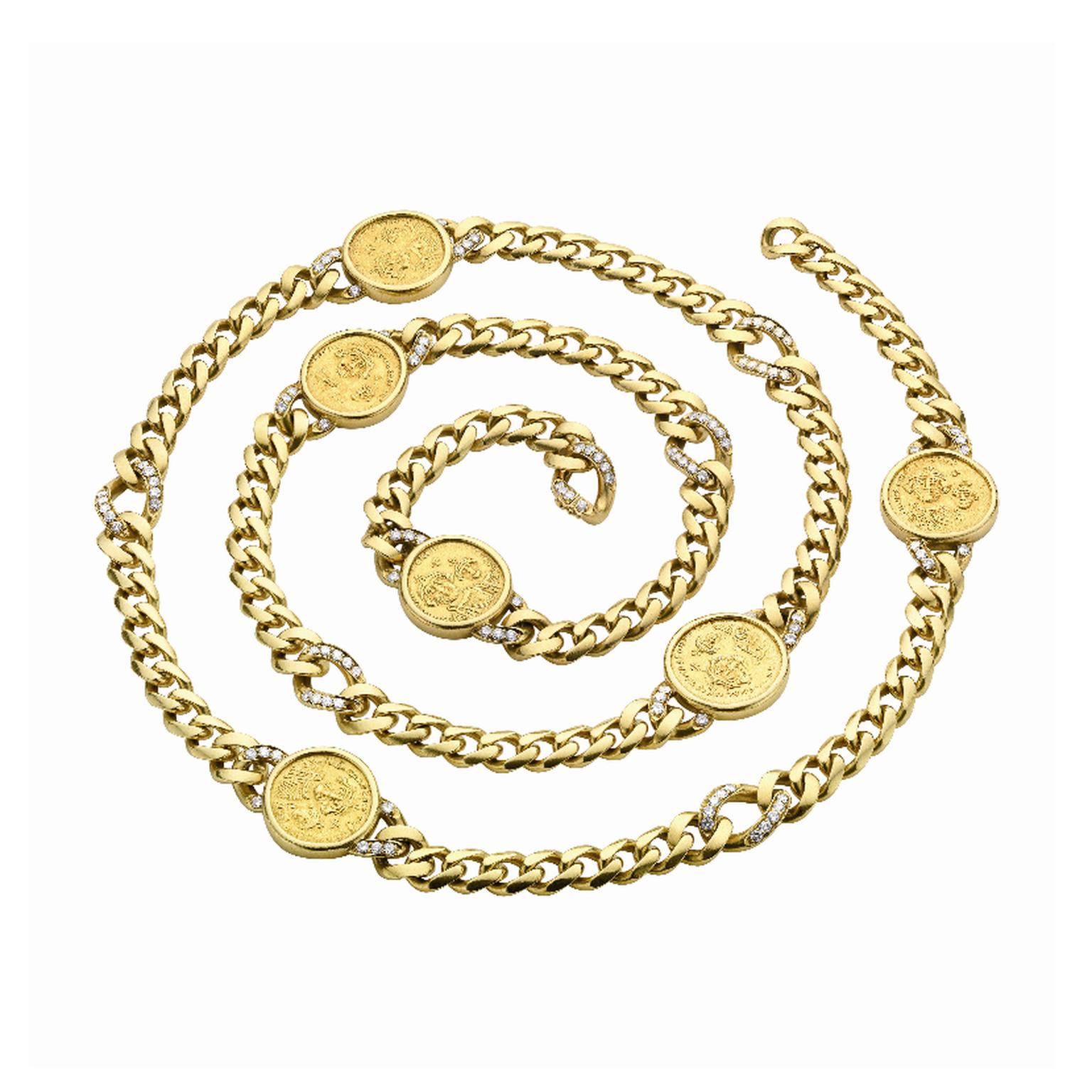 Elizabeth Taylor Bulgari Gourmette sautoir in gold with six Byzantine gold coins