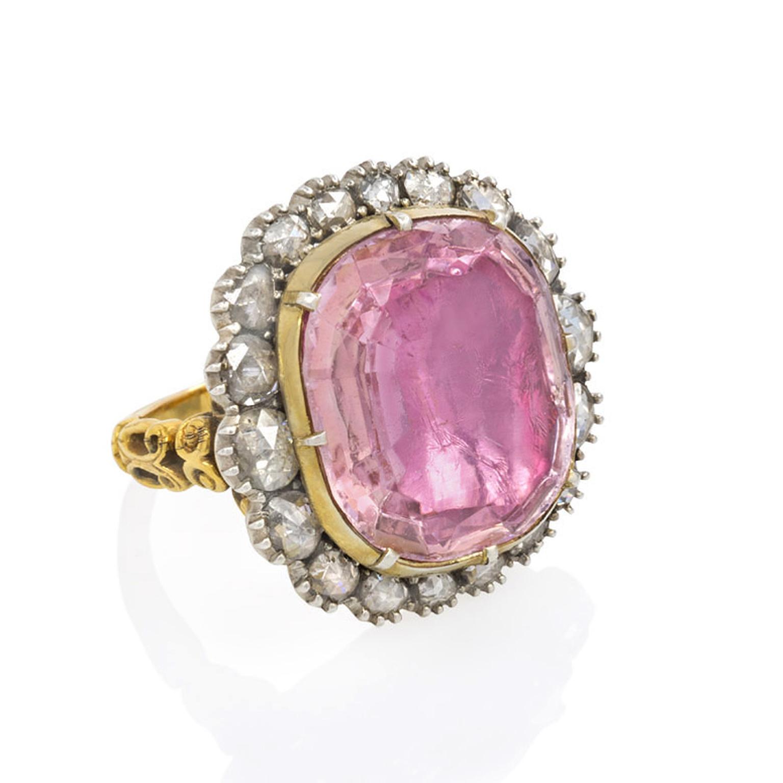 Kentshire antique cushion-cut, foiled pink topaz ring