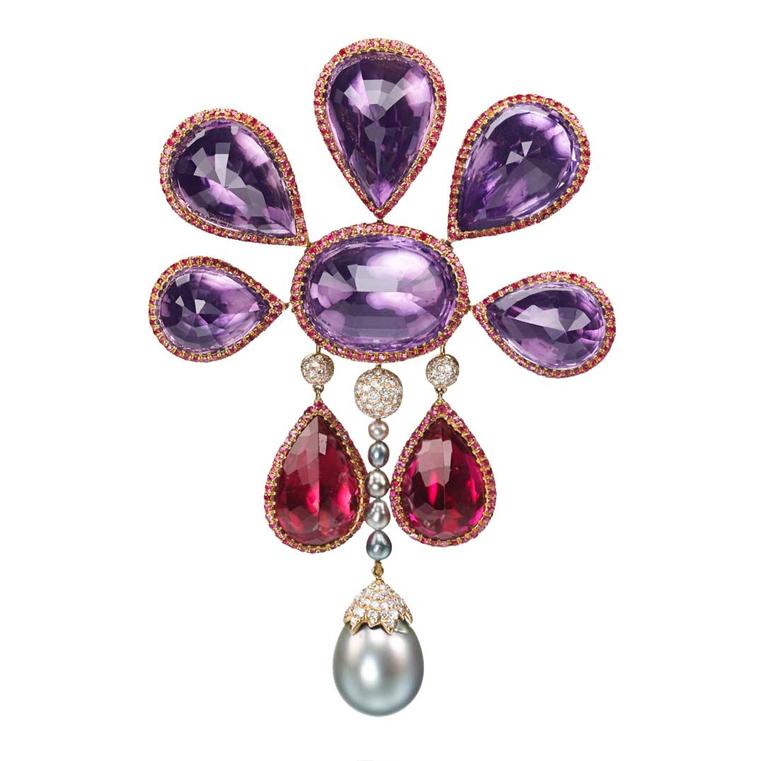 Amethyst and rubellite Medici brooch