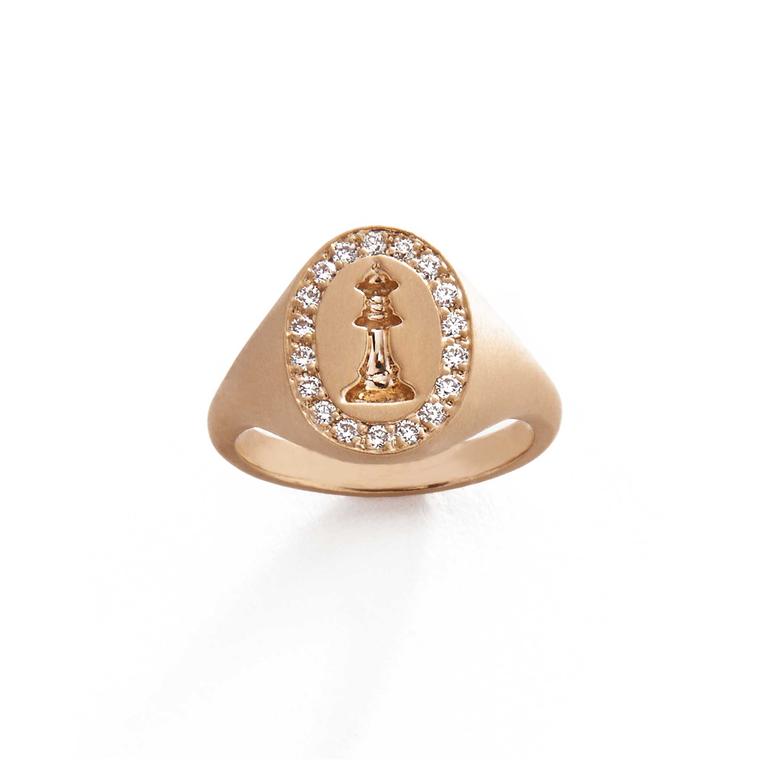 Michelle Fantaci Checkmate pinky ring with diamonds