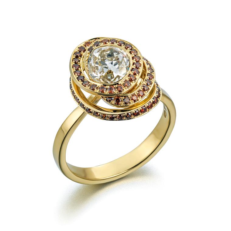 Amanda Mansell 18ct gold ring with cognac diamonds