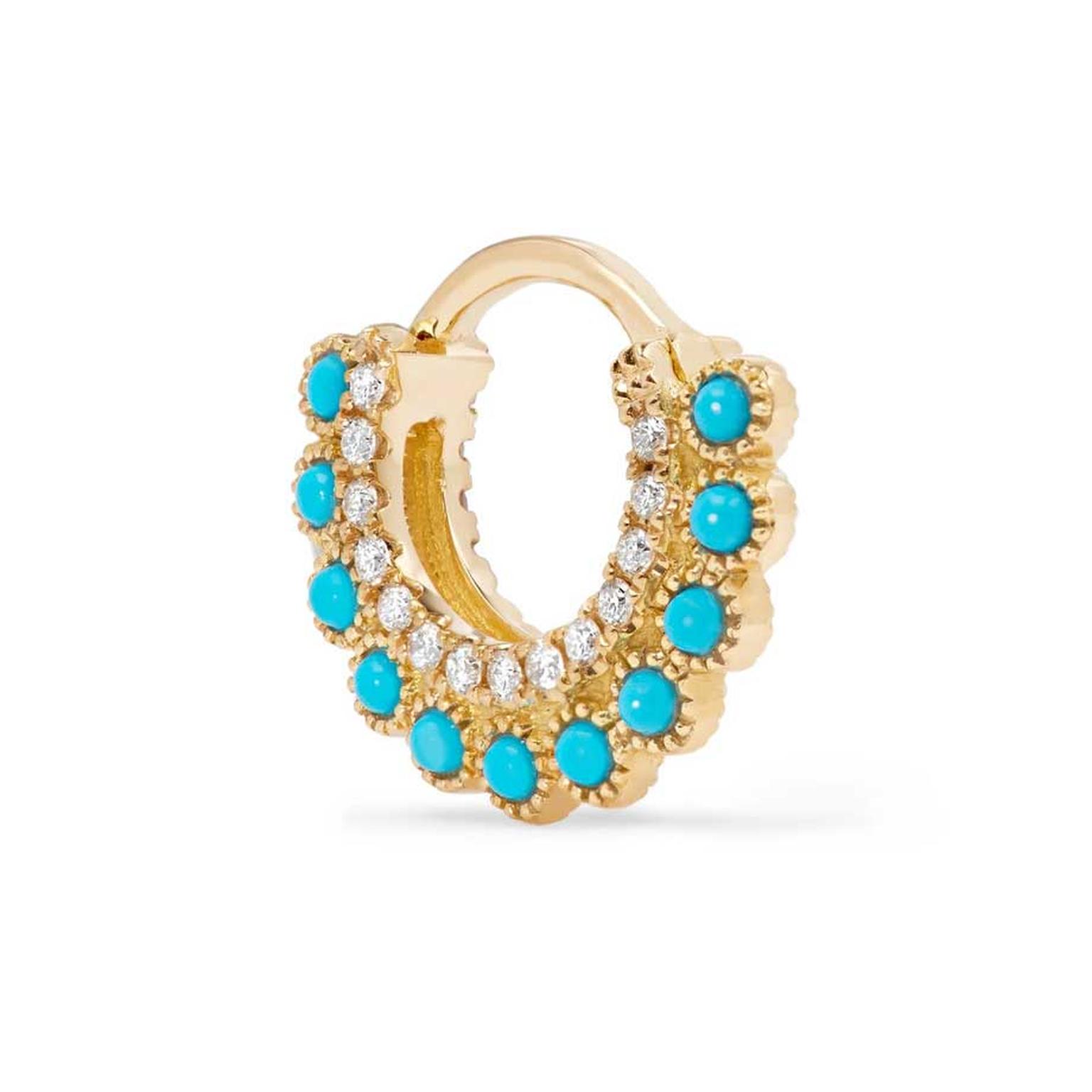 Maria Tash single turquoise opal and diamond huggie