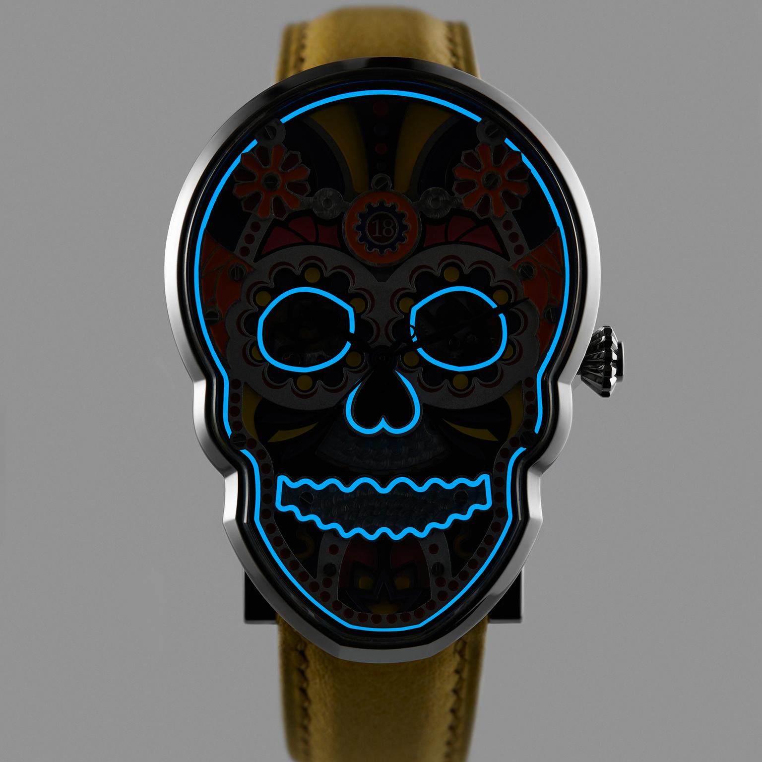 Fiona Kruger's Celebration Skull watch lights up in the dark