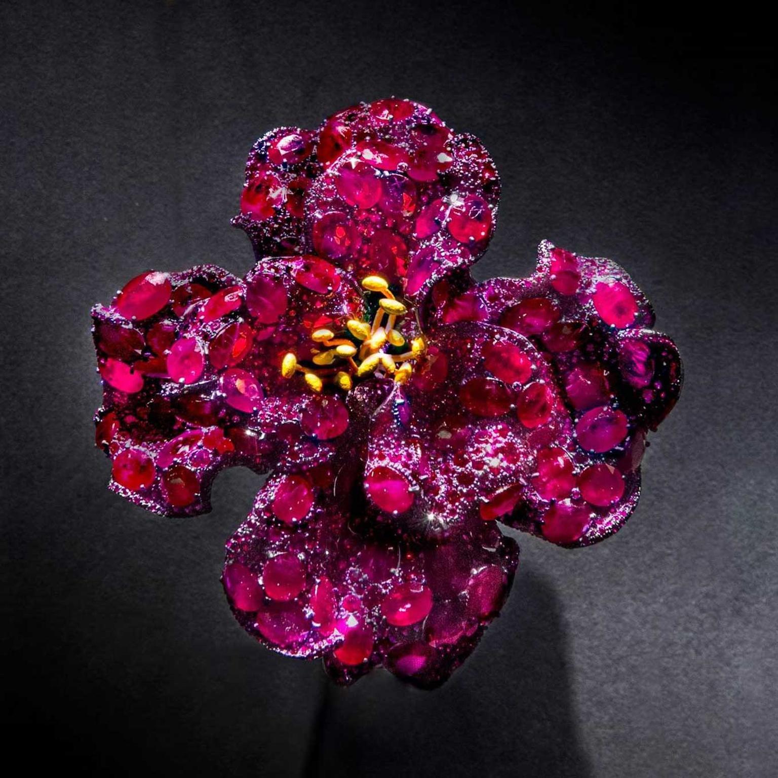 Cindy Chao Black Label Masterpiece 2018 award winning ruby Peony brooch