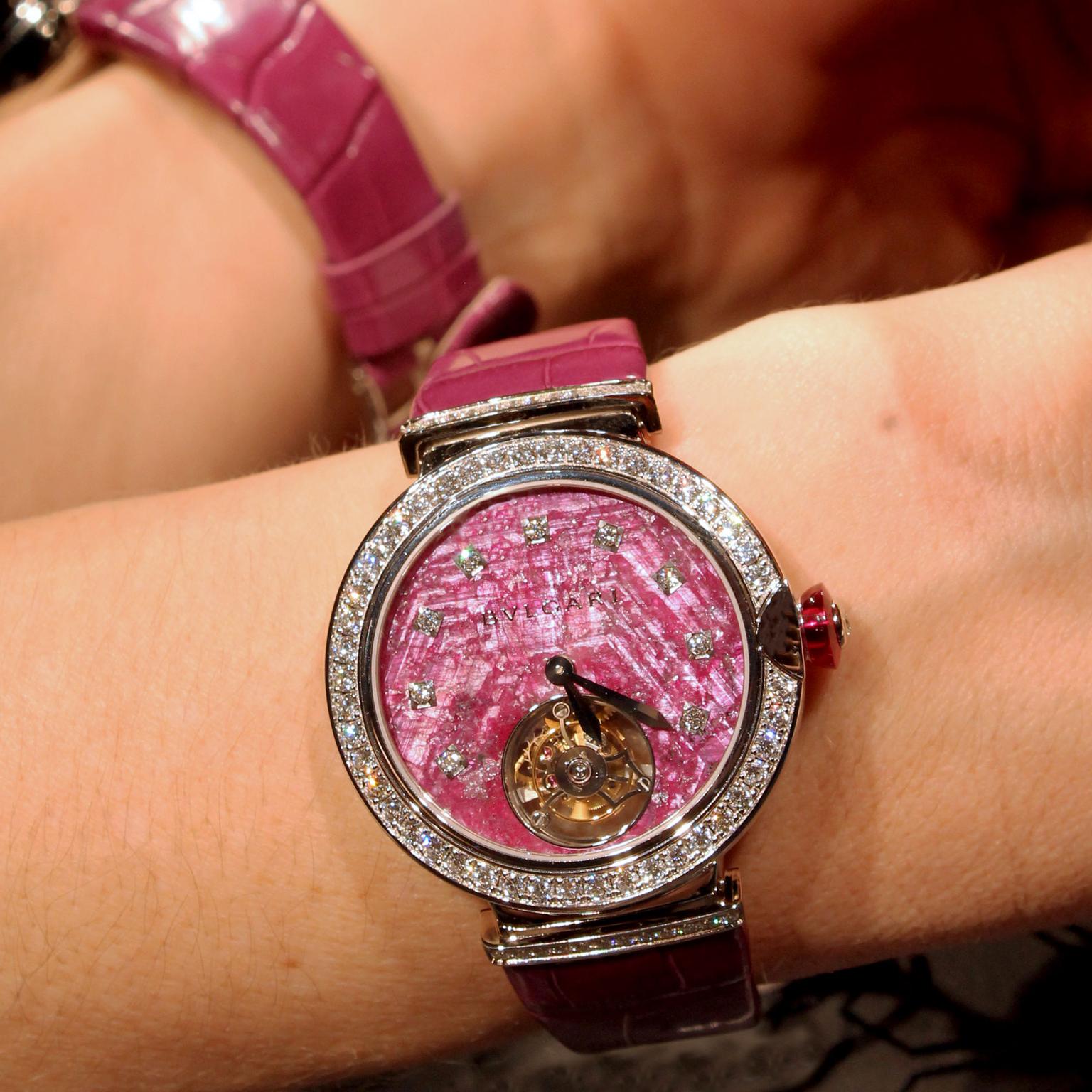 Bulgari LVCEA Tourbillon with ruby dial watch as seen at Baselworld 