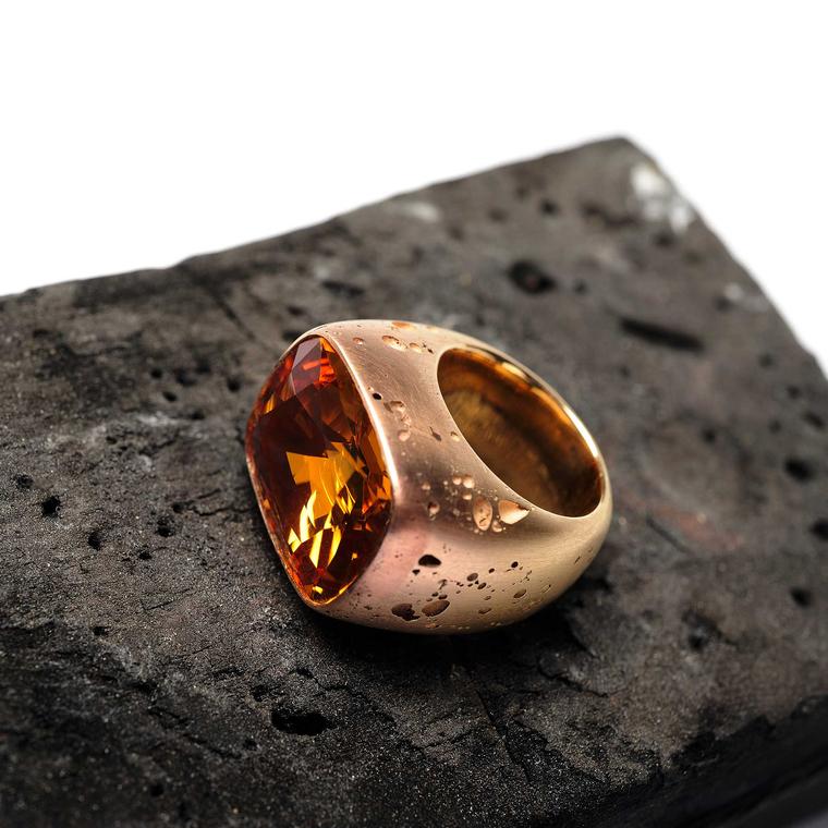 Hemmerle topaz ring in pink gold and copper