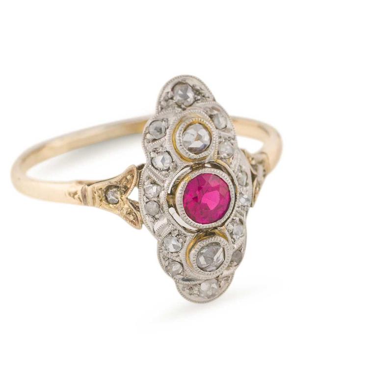 Trademark Antiques platinum-over-gold diamond and ruby ring