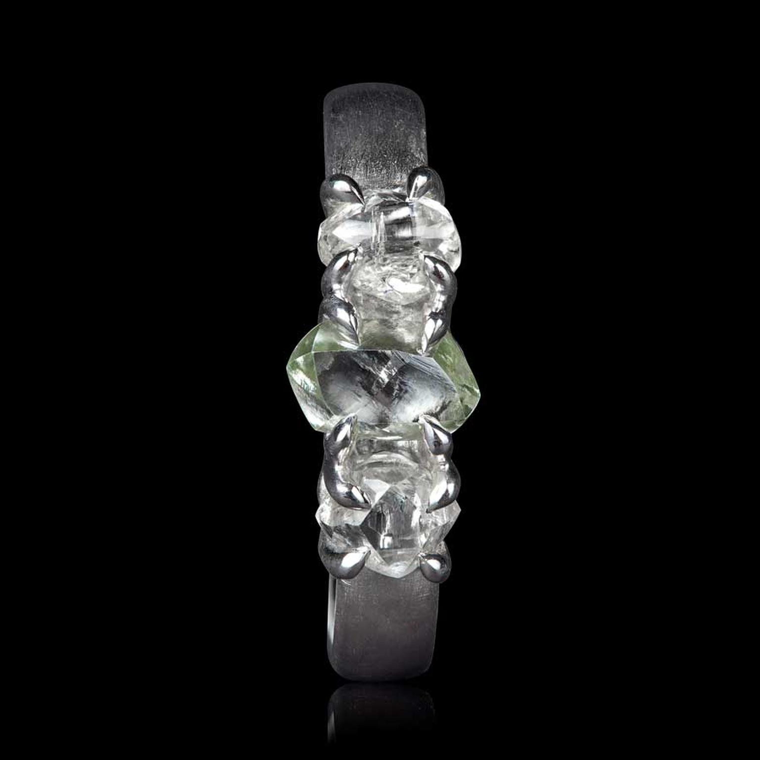RoughDiamonds.dk  2.19 carat natural white and green Rough Diamonds in 14-carat handcrafted white gold ring