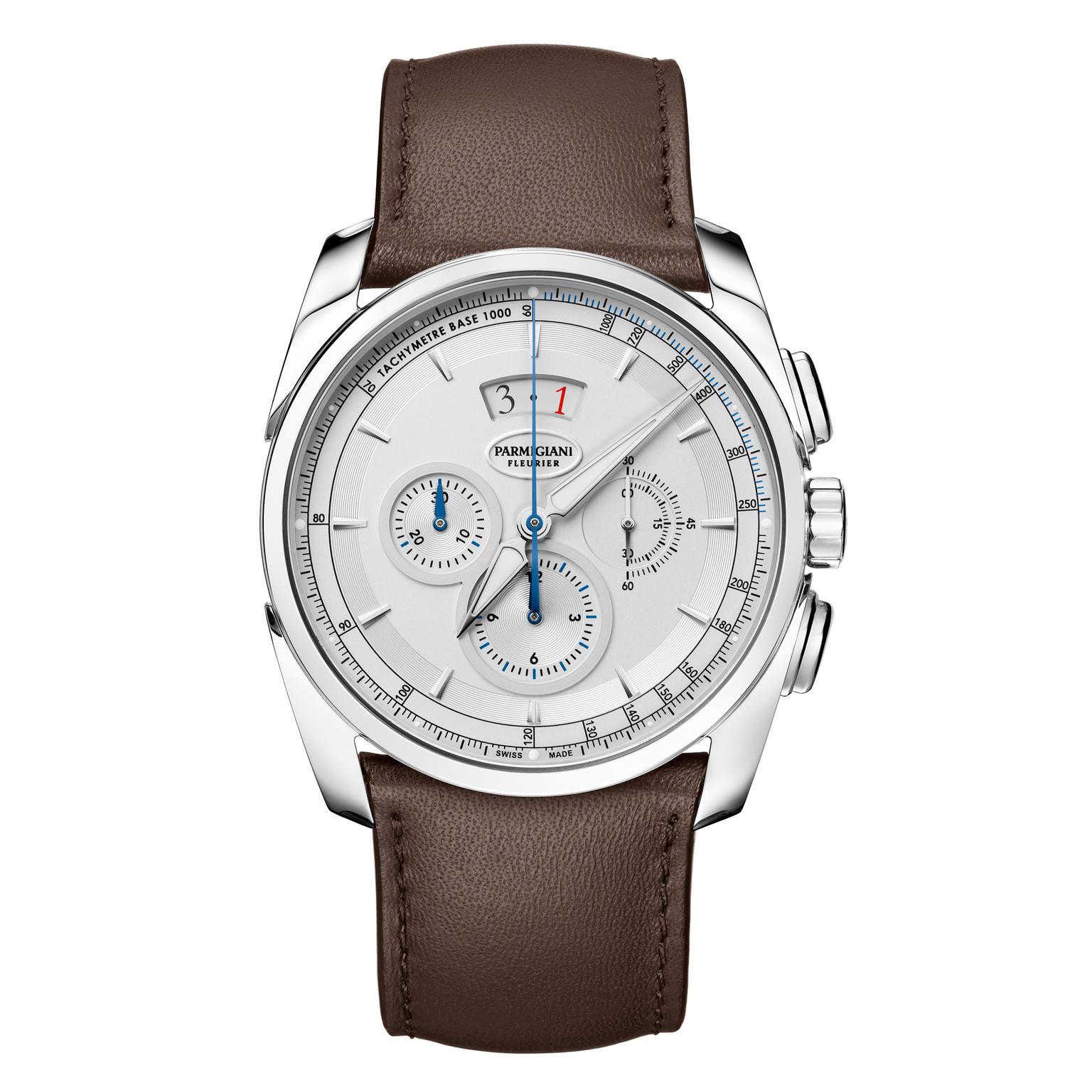 Parmigiani Tonda Métrographe leather strap white dial