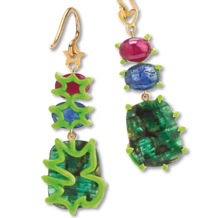Solange Azagury-Partridge Blue Green and Red Scribbles earrings 