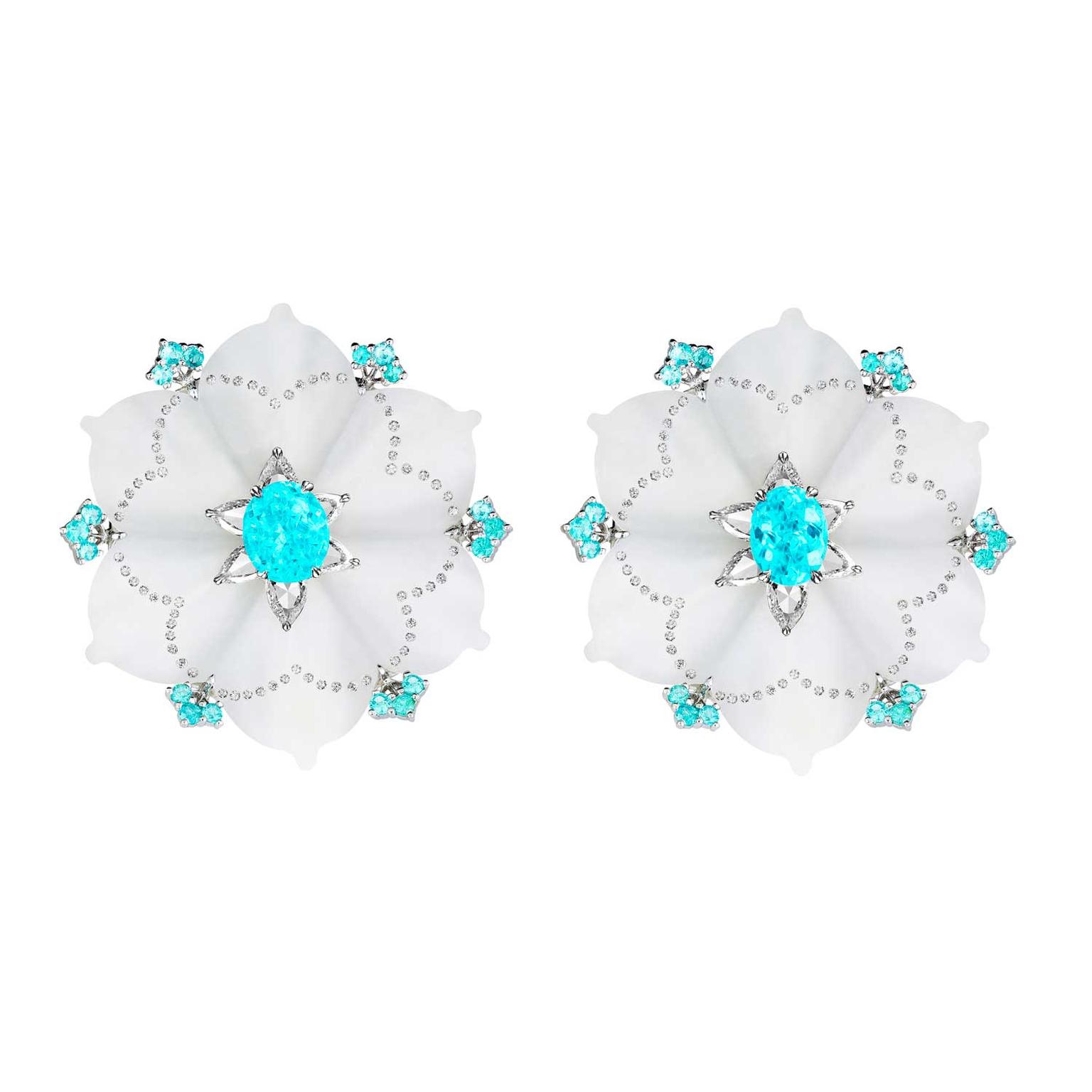 Boghossian white jade and Paraiba tourmaline earrings