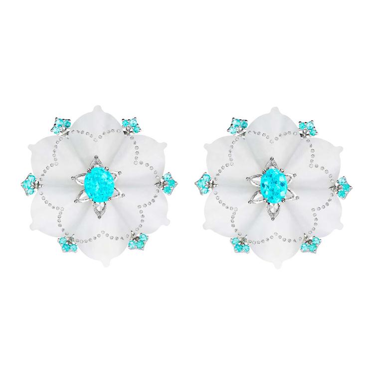 White jade and Paraiba tourmaline earrings