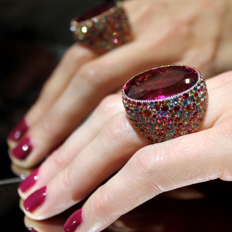 Lorenz Baumer Cardinale rubellite ring, seen at Paris Couture Week