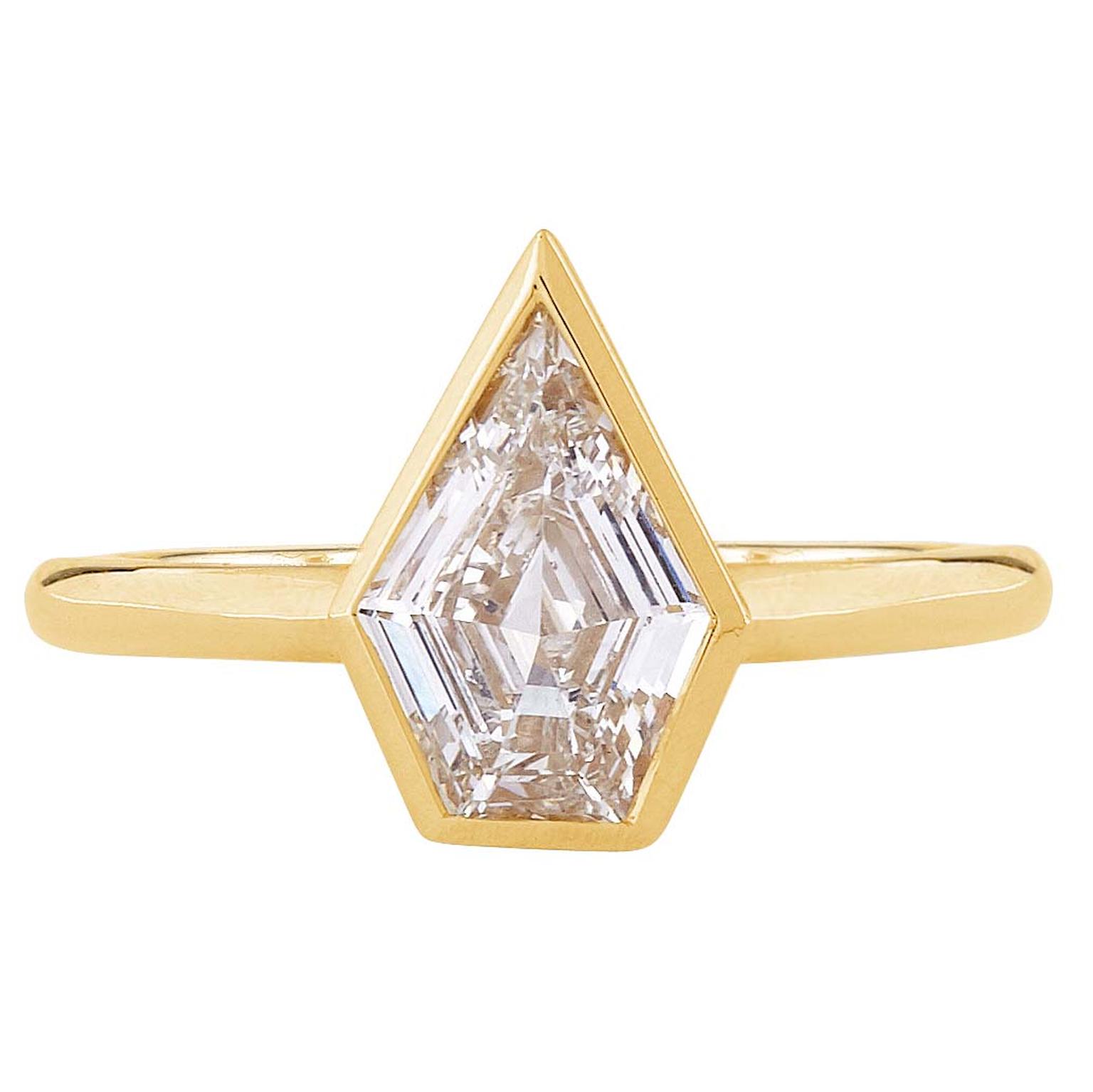 Gee Woods Artemis shield cut diamond engagement ring