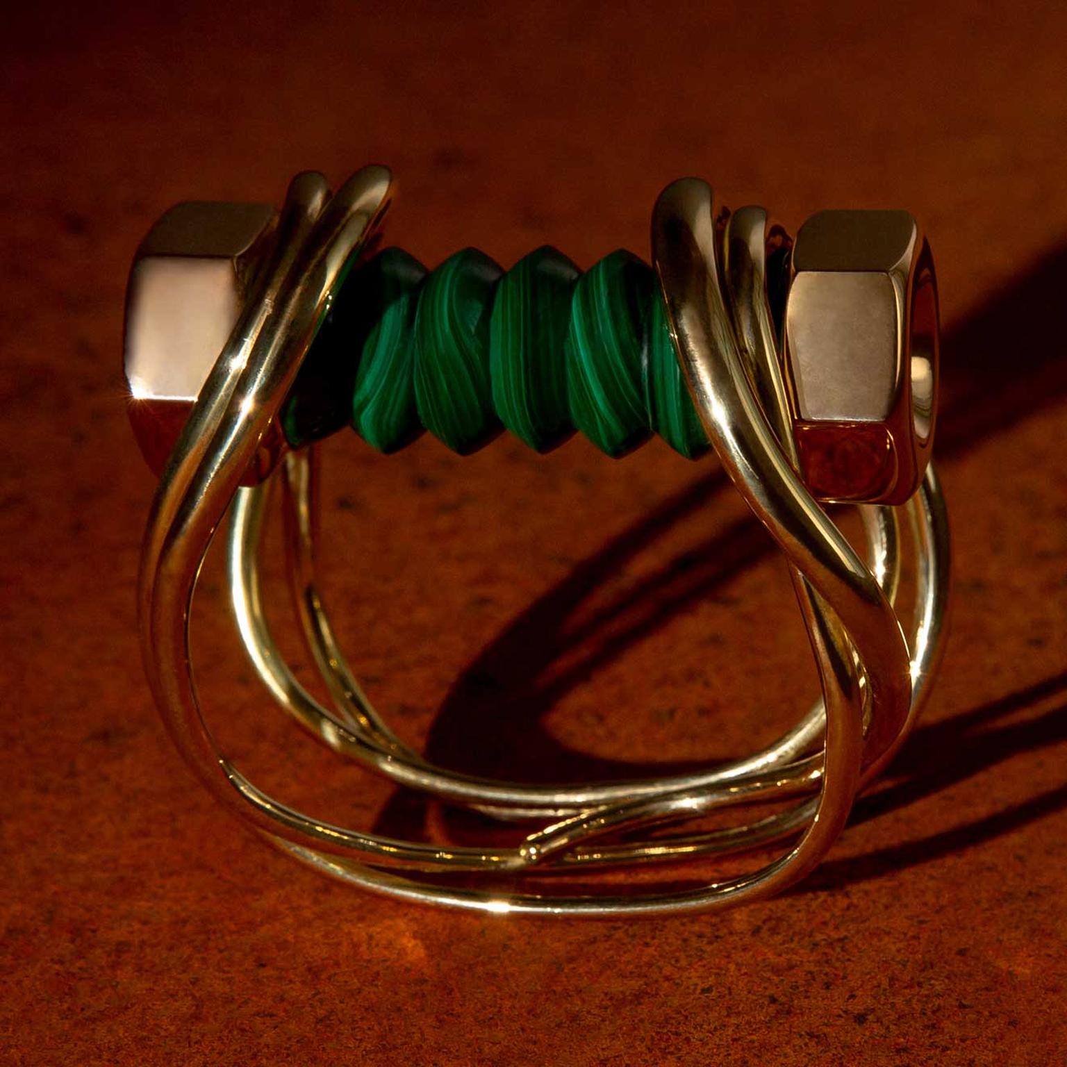 Hannah Martin New Act of Rebellion malachite and gold bolt bracelet 