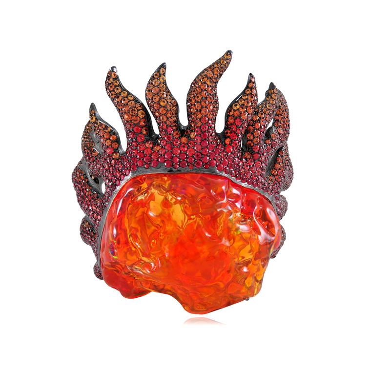 Gemondo Orecchini A Perno In Oro Giallo 9kt Con Opale Di Fuoco 0,54ct - Ovali 6x4 Mm, Regalo Compleanno Ottobre