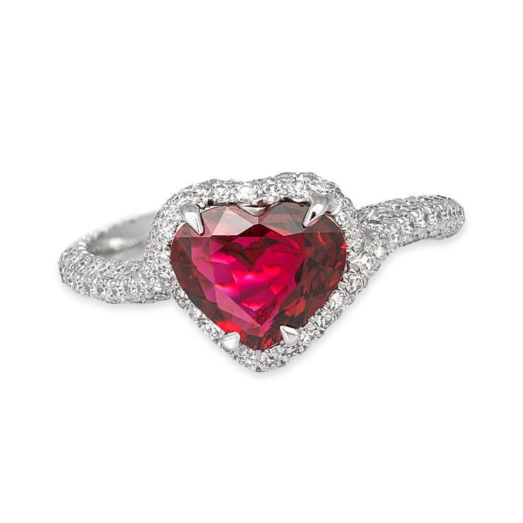 David Morris heart-shaped ruby and diamond ring