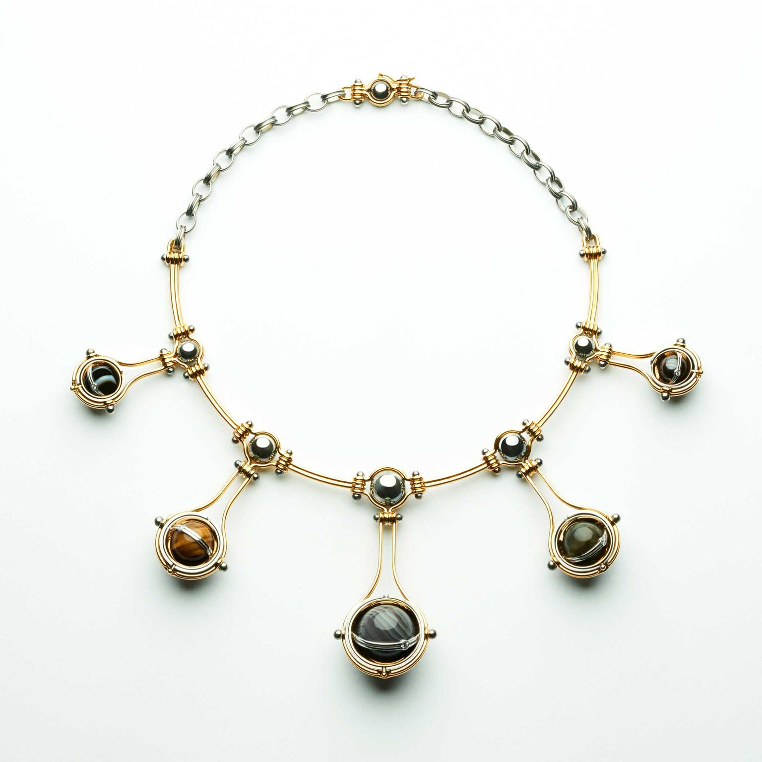Louis Vuitton Satellite Galaxy Chain Logo necklace features silver