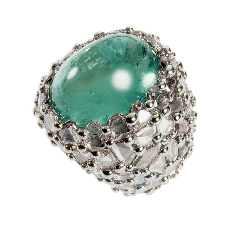 Pom Pom London green beryl and diamond ring