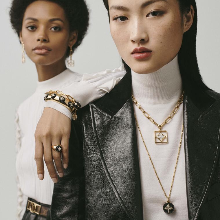 Louis Vuitton B.Blossom necklaces, ring, cuff and earrings on models
