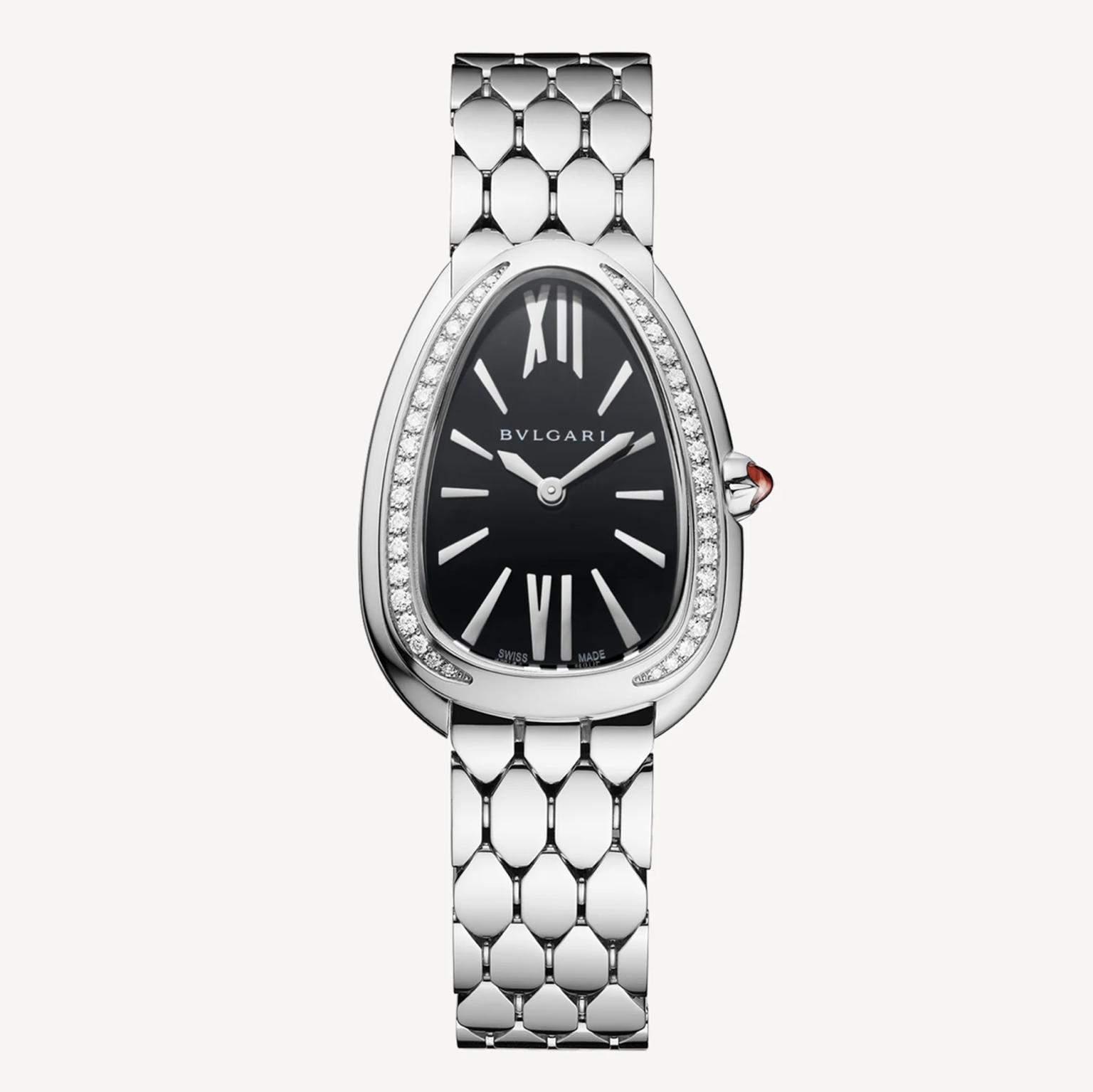 Serpenti Seduttori watch with black lacquer dial by Bulgari