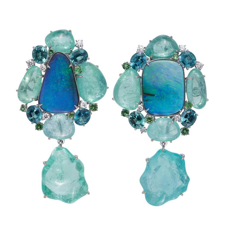 Margot McKinney Australian opal and Paraiba tourmaline earrings