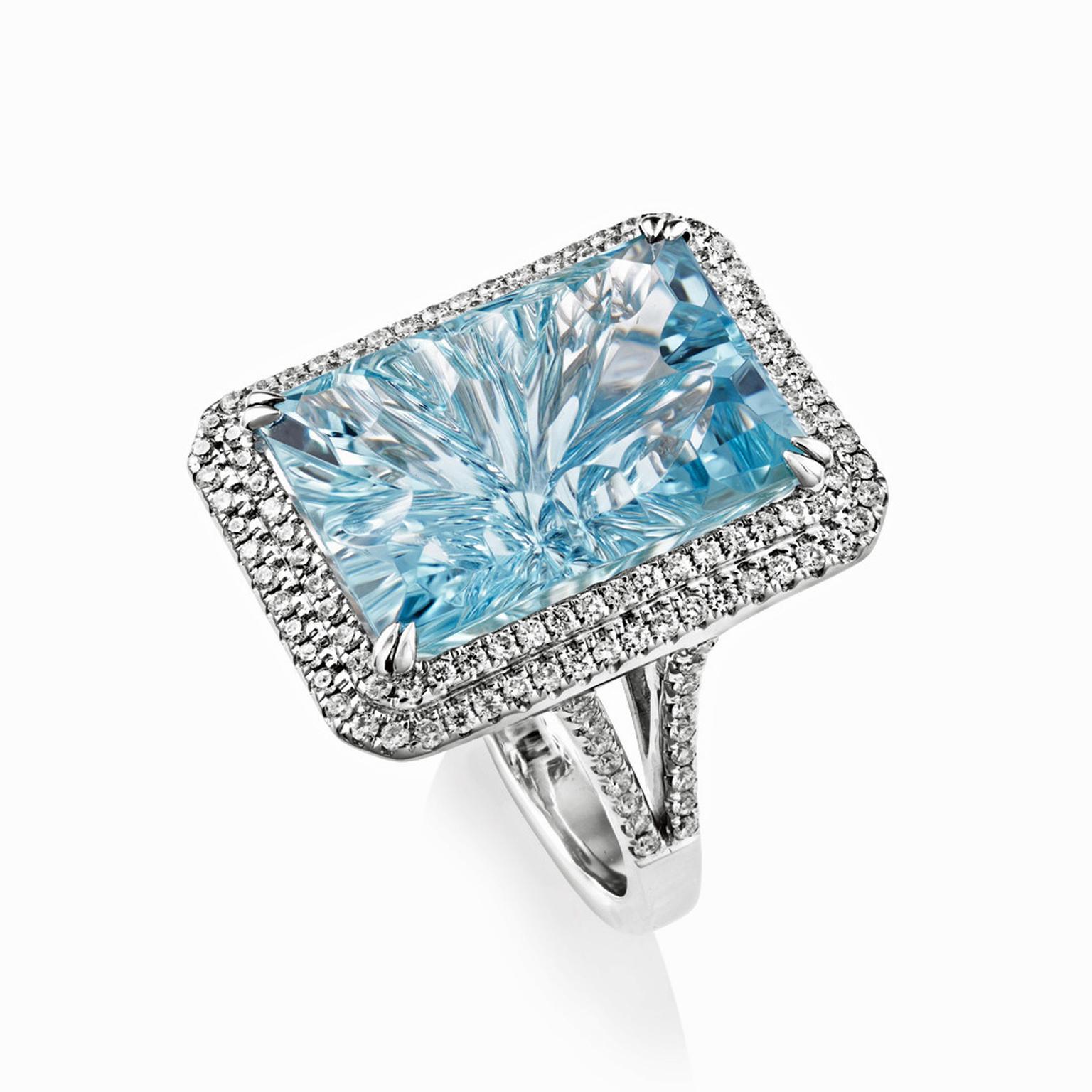 Sheldon Bloomfield white gold, aquamarine and diamond cocktail ring