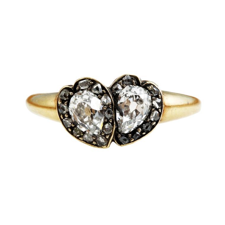 Bell and Bird Diamond Twin Heart ring