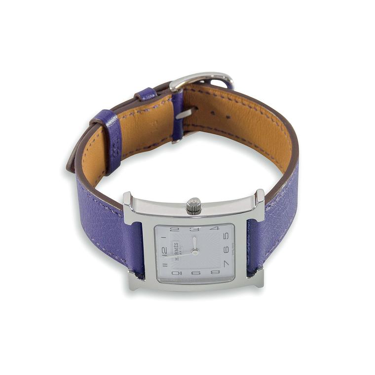 Paddle 8 Hermès Heure H MM watch with purple leather strap