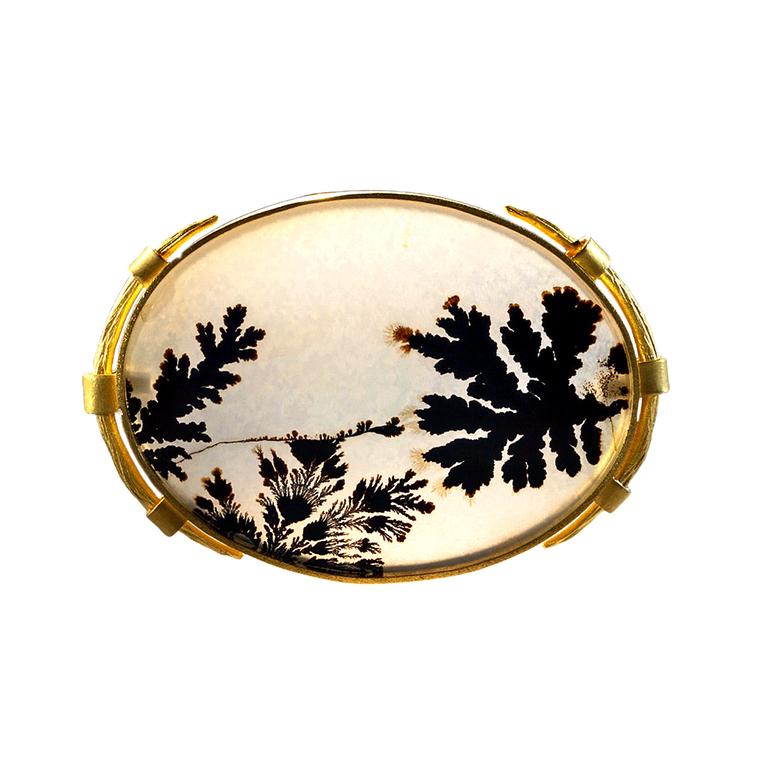 Dendritic agate brooch