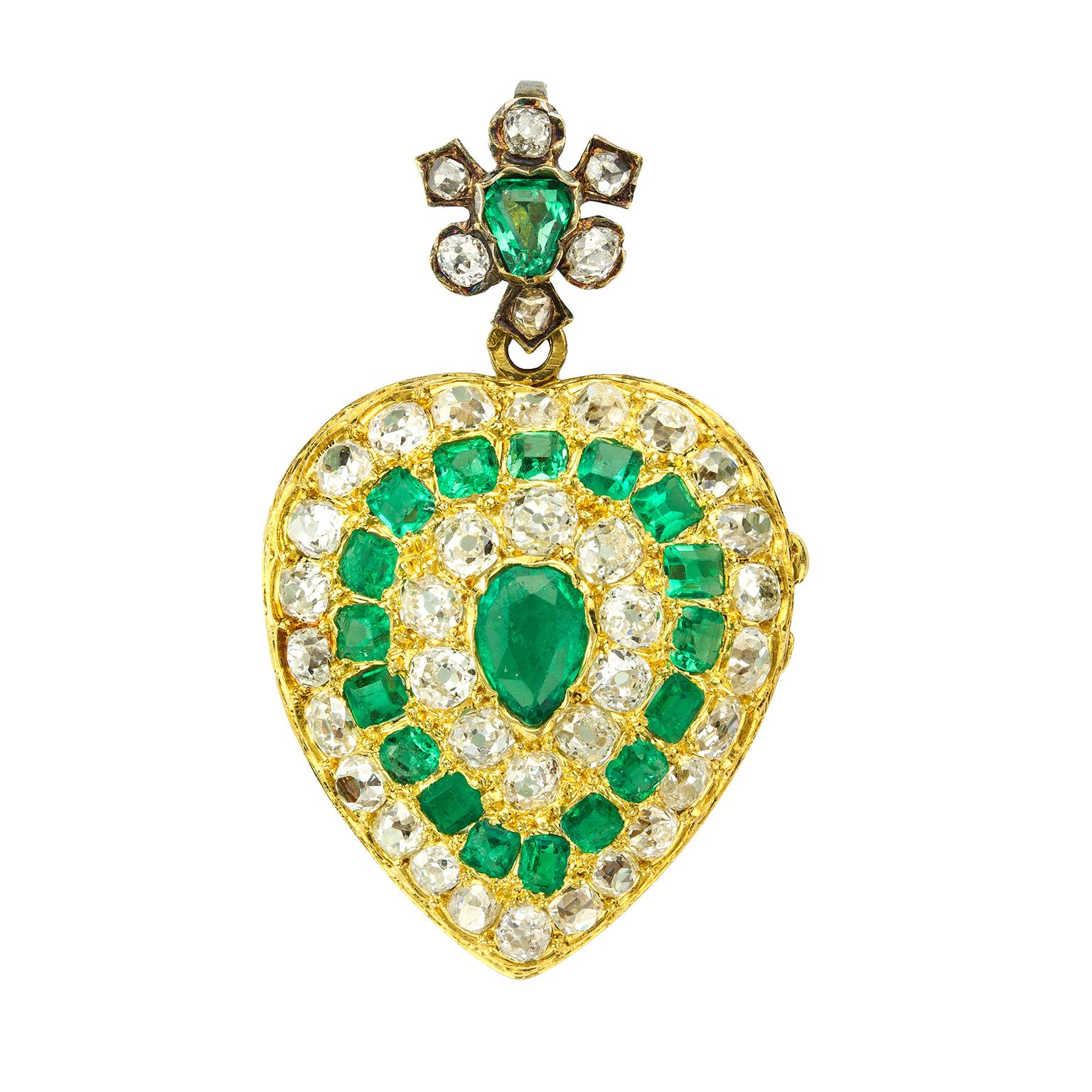 Bentley & Skinner emerald and diamond heart pendant