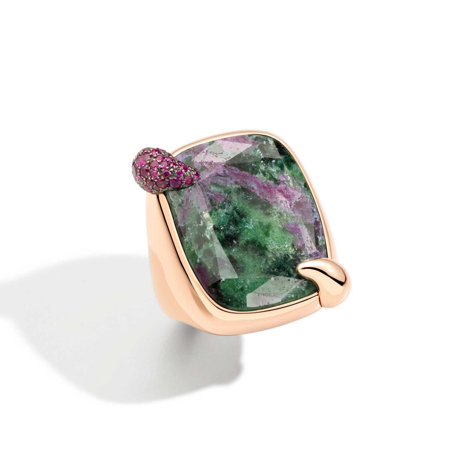 Pomellato Ritratto 50th anniversary Secret Garden zoisite ring with ruby inclusions