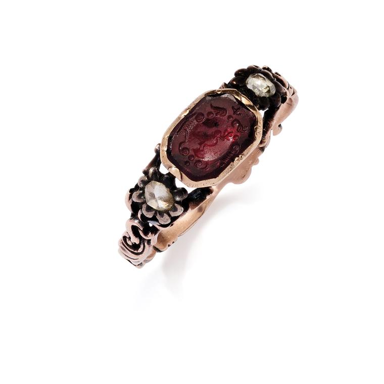 18th century garnet armorial ring - Courtesy of S.J. Phillips