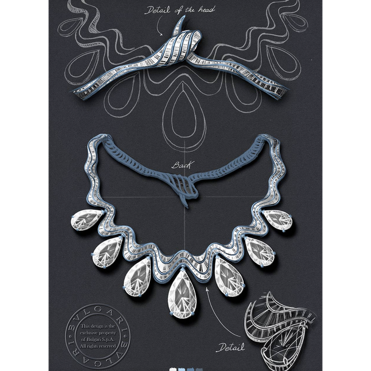 Drawing of the Serpenti Aeterna diamond necklace by Bulgari