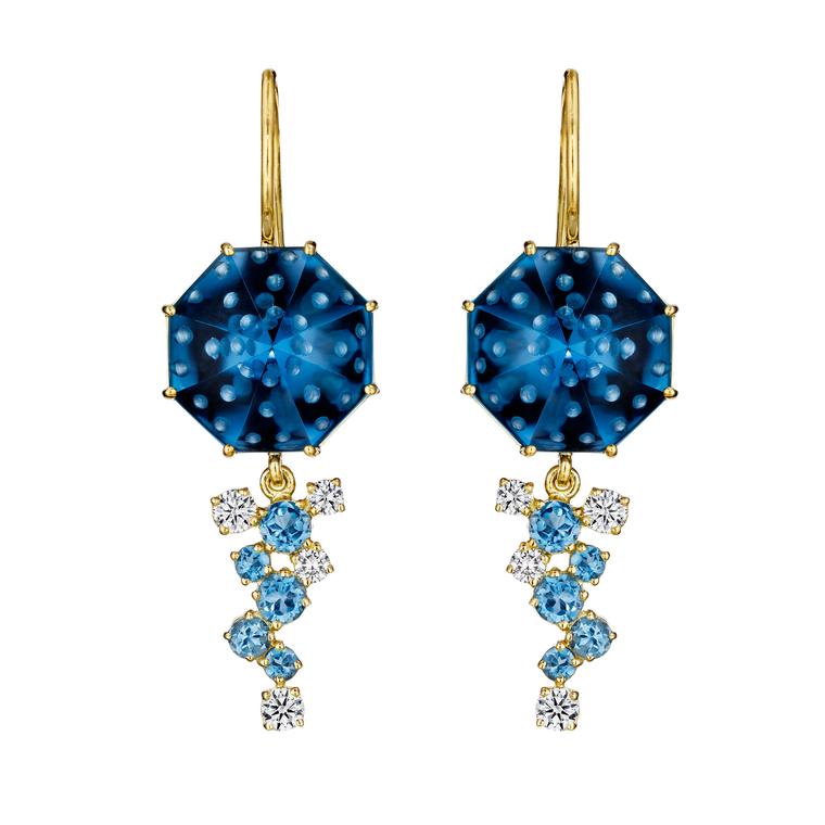 Bubble Ice diamond and blue topaz earrings