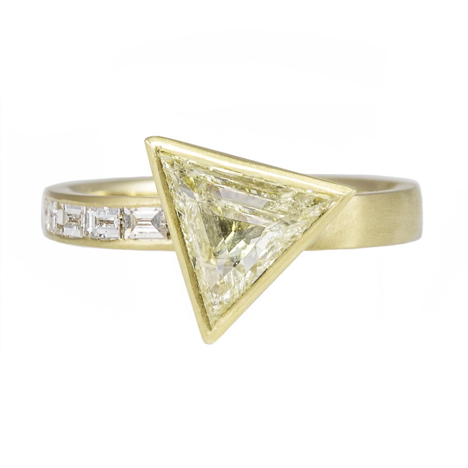 Tomfoolery triangle and baguette diamond engagement ring