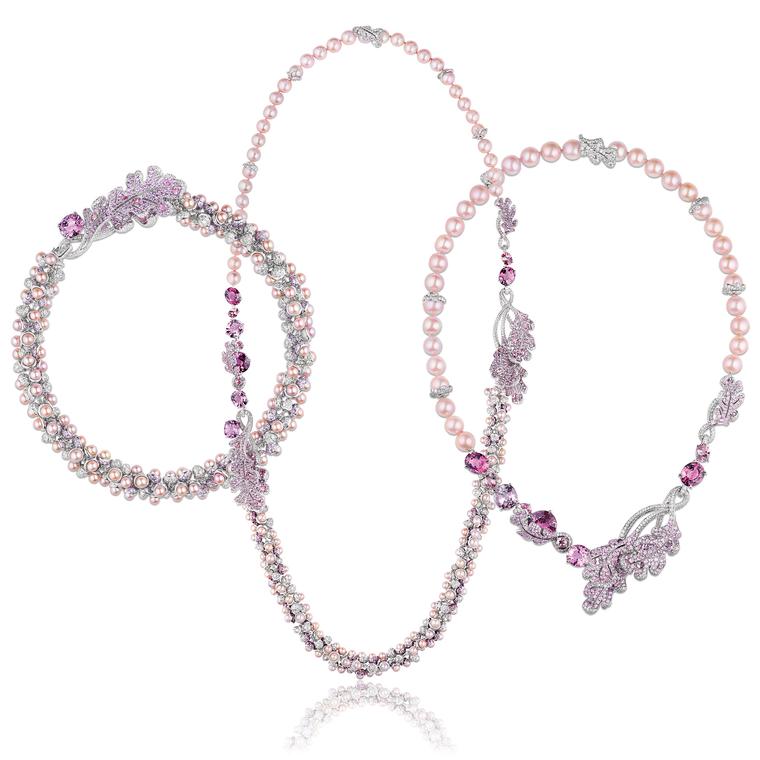 Racines Celeste transformable necklace with spinels, pearls, pink sapphires and diamonds