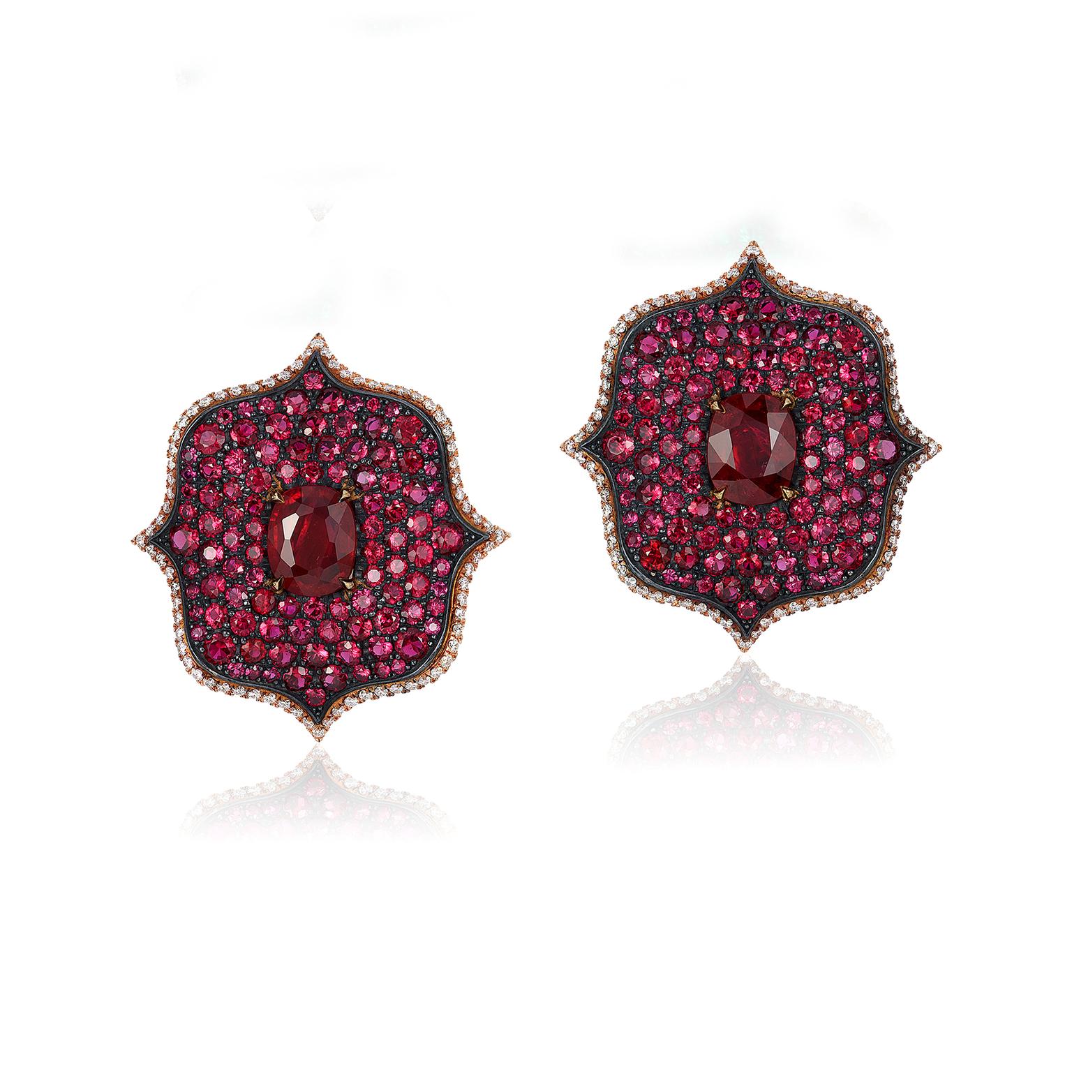 Bayco Monochrome Lotus ruby earrings