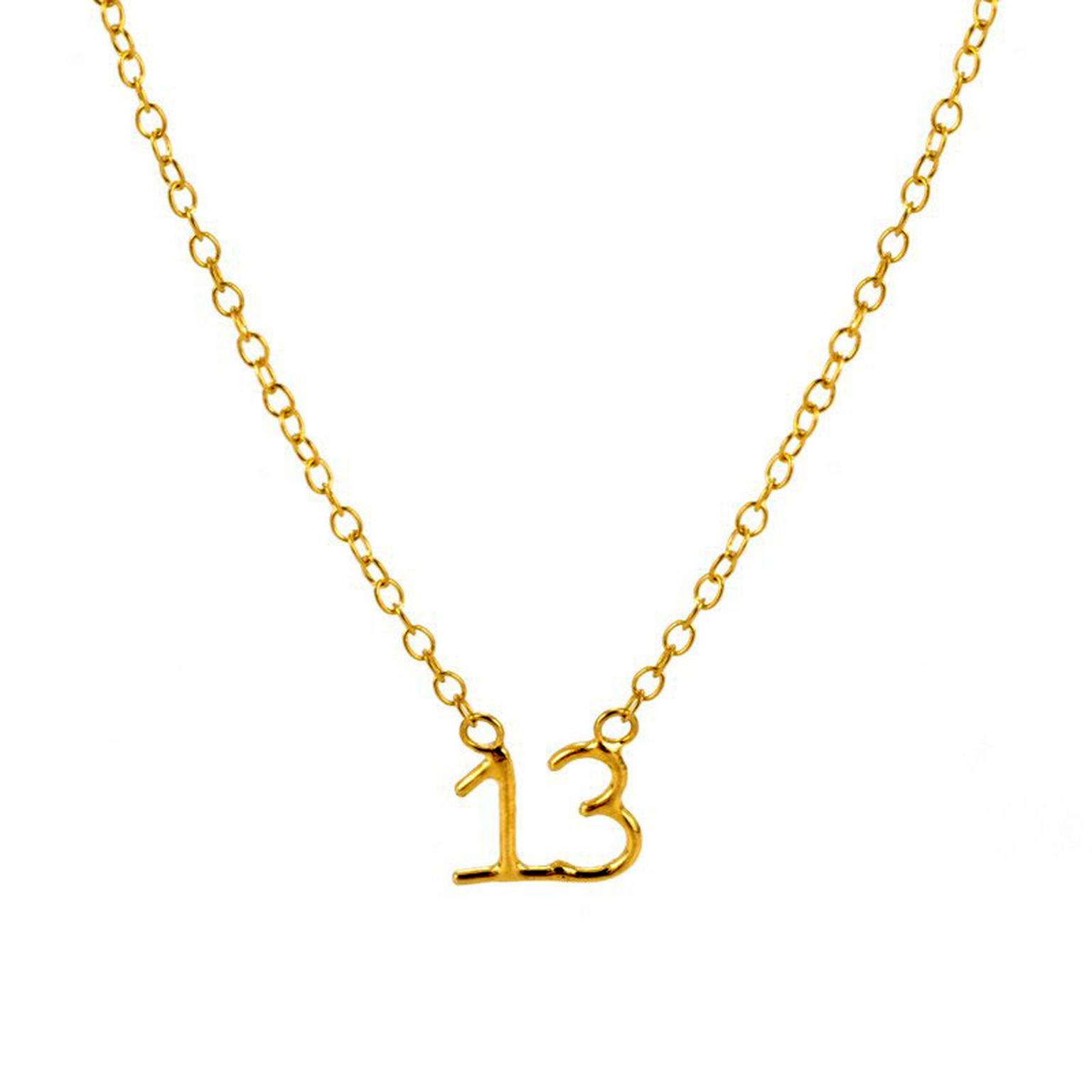 Yellow gold Lucky Number 13 necklace Laura Gravestock The Jewellery Editor