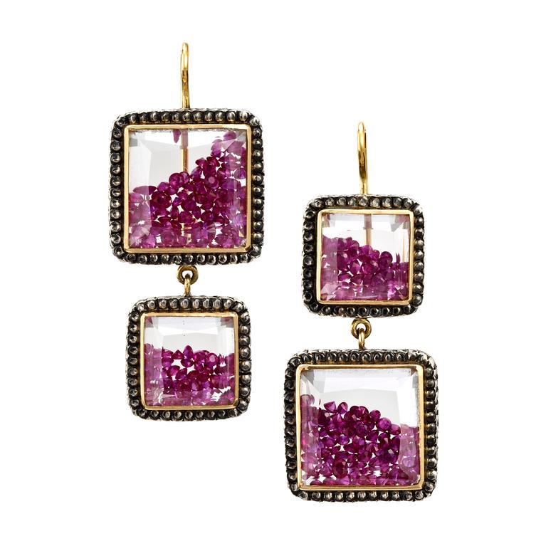 Moritz Glik ruby and sapphire earrings in yellow gold