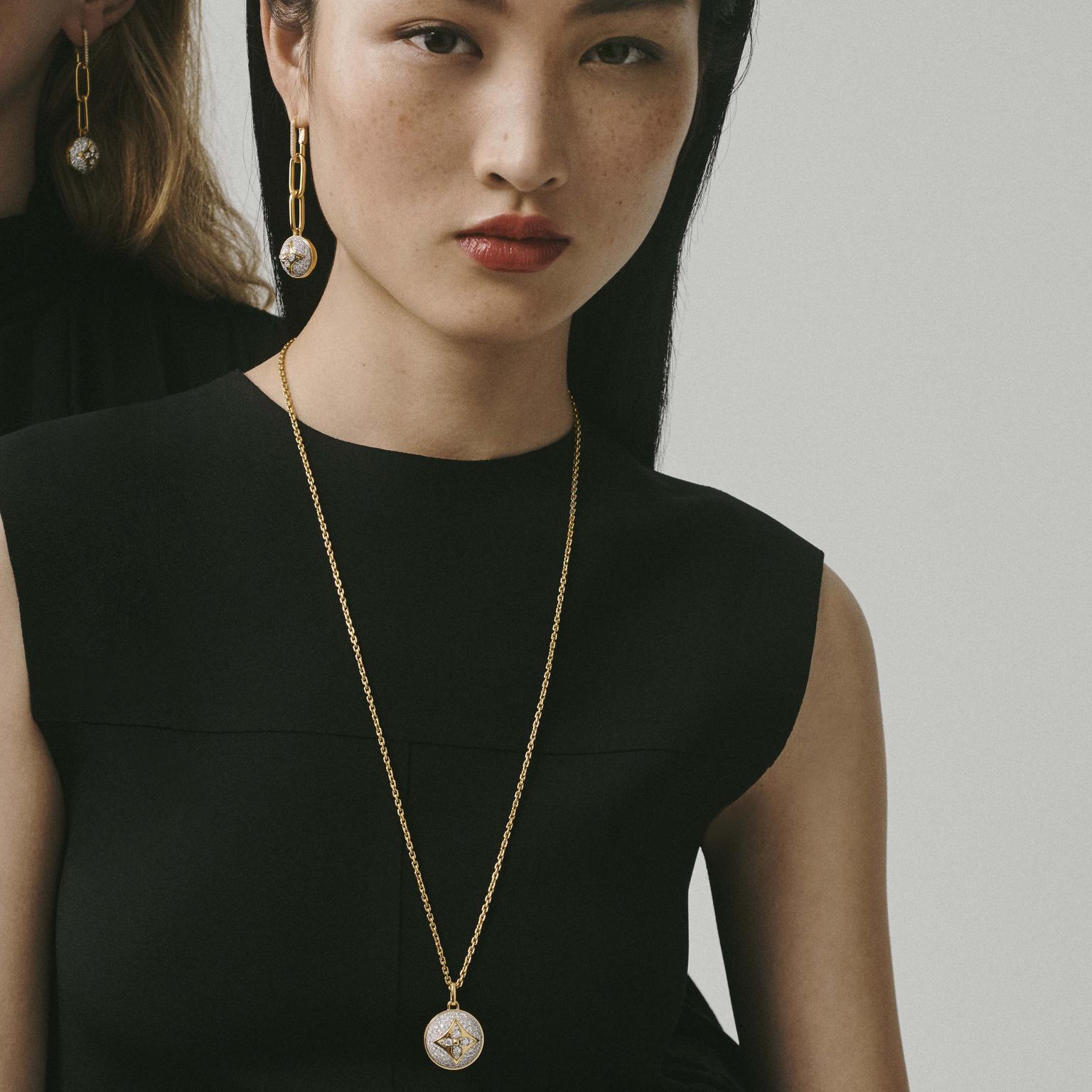 Louis Vuitton B.Blossom necklace and earrings on model