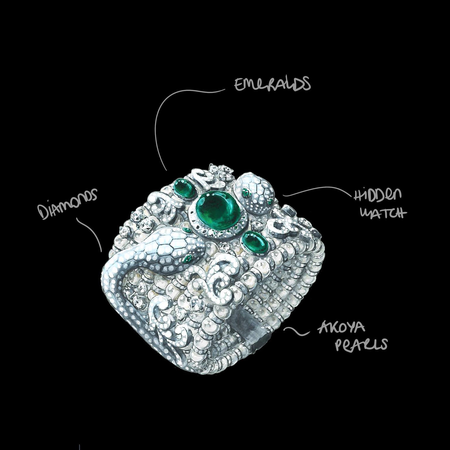 Drawing Serpenti Misteriosi secret watch by Bulgari