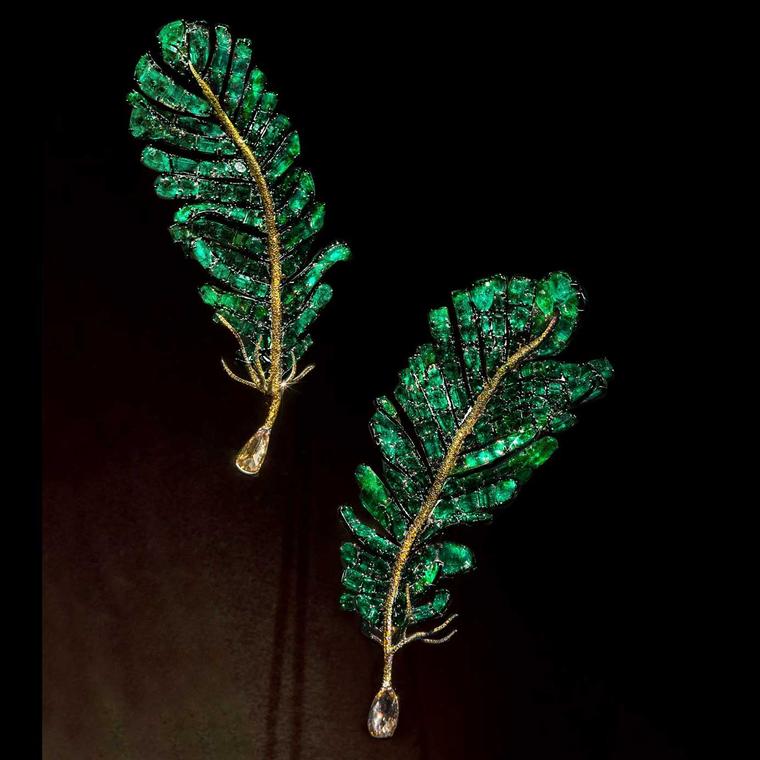 Cindy Chao 2018 Black Label Masterpieces XII and XV Emerald Feather Brooches 